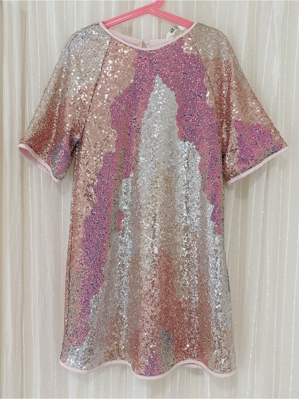 H&M Girls' Sequin Short sleeves dress- Pink & Silver